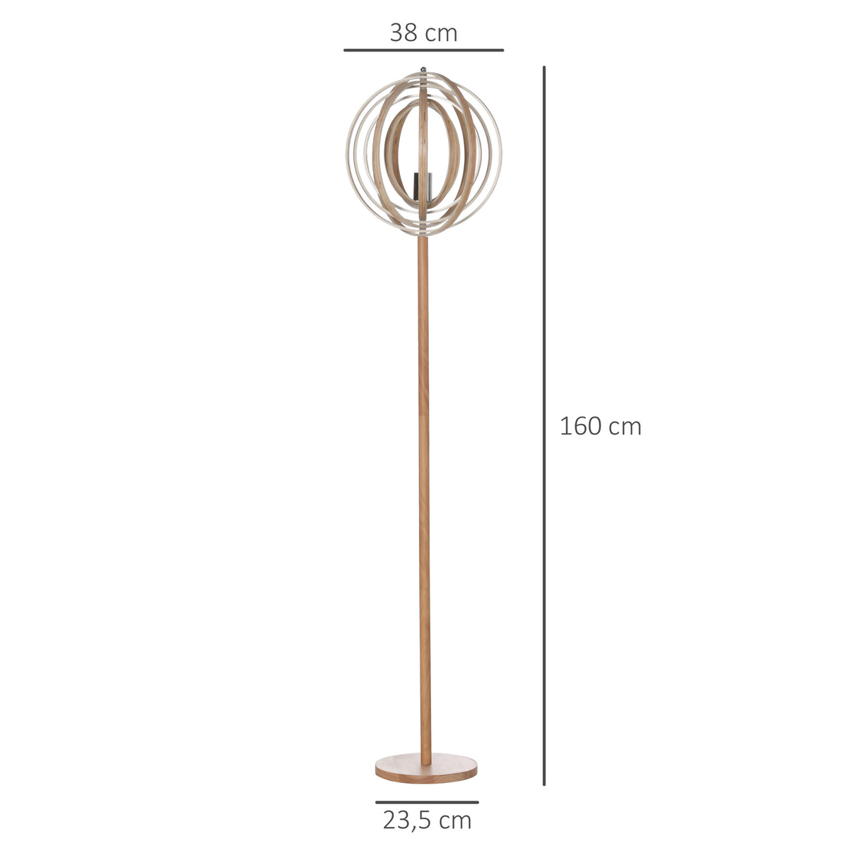 Candeeiro de Pé com Ecrã Giratório de 360° Interruptor de Pé LED E27 Máx. 40W Base de Madeira Candeeiro de Pé para Sala de Estar Dormitório Estúdio 38x38x160cm Natural — foto 3