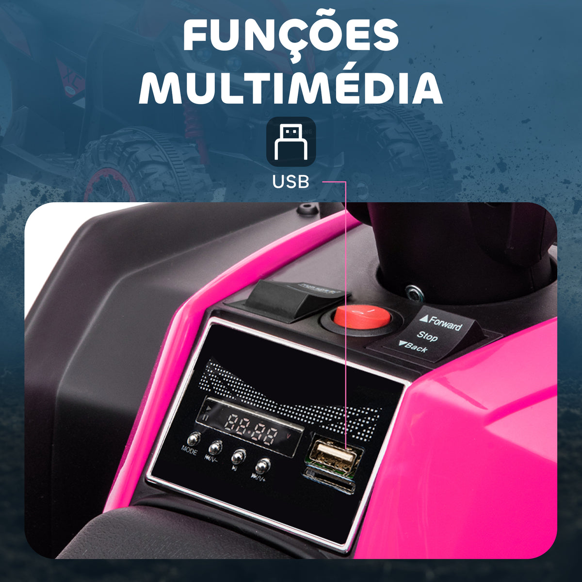 Quadriciclo Elétrico para Crianças de 3-5 Anos Veículo Eléctrico a Bateria 12V com 2 Motores Farol Música Velocidade Ajustável Avançar e Retroceder 83x53x55,5 cm Rosa — foto 5