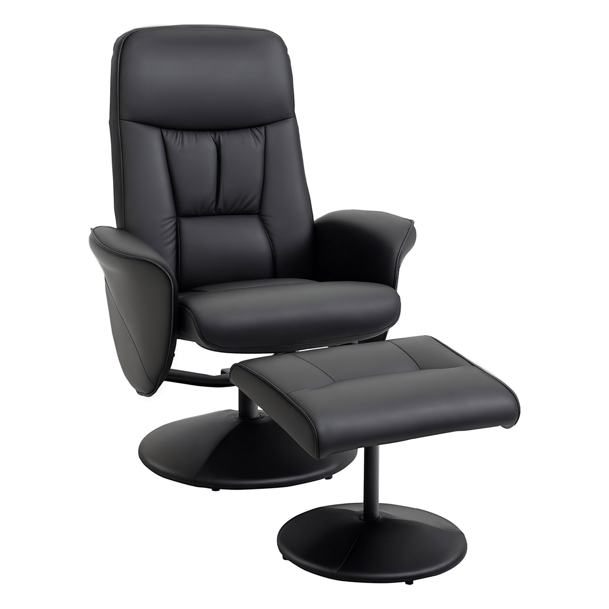 Poltrona Relax com Apoio para os Pés Estofada em PU Poltrona Relax Reclinável até 145° e Giratório 360° com Encosto Ajustável para Sala de Estar Dormitório Escritório 81x81x105cm Preto — foto 1