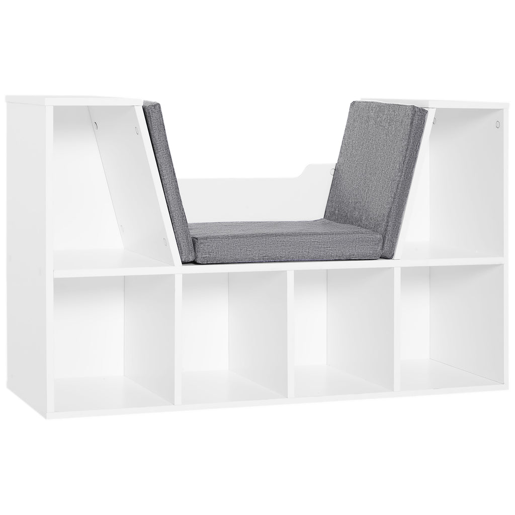 Estante Infantil com Assento Estante com 6 Cubos e Banco com Almofada 102x30x61cm Branco e Cinzento — foto 1
