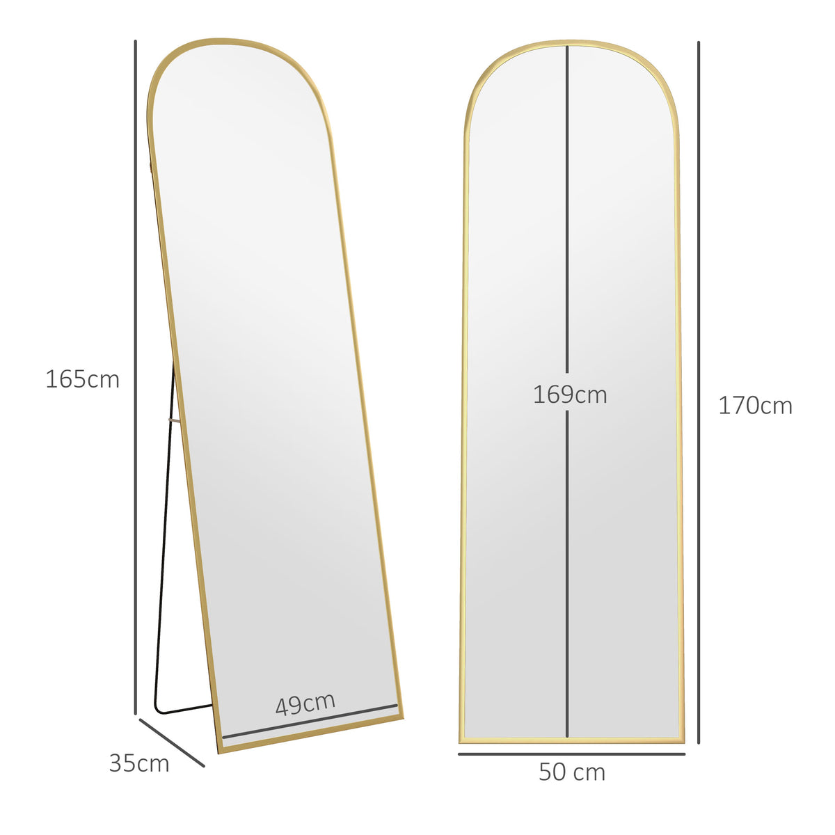 Espelho de Pé Espelho de Corpo Inteiro 50x170 cm Espelho de Parede com Estrutura de Liga de Alumínio e Suporte para Sala Quarto Banheiro Dourado — foto 3