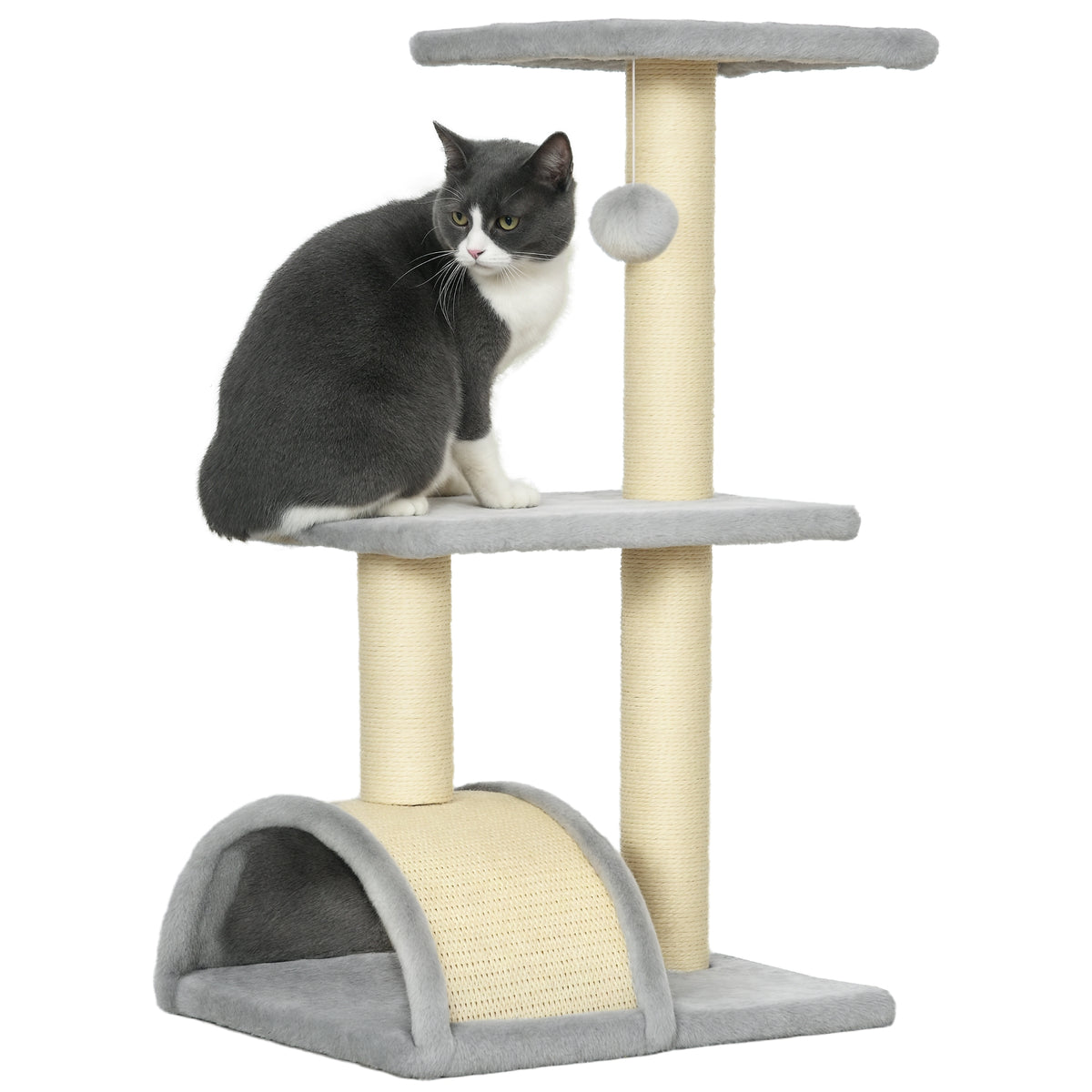 Arranhador para Gatos Médio Arranhador para Gatos de 3 Níveis Torre para Gatos com Postes de Sisal Placa para Arranhar e Bola Suspensa Cinza — foto 1