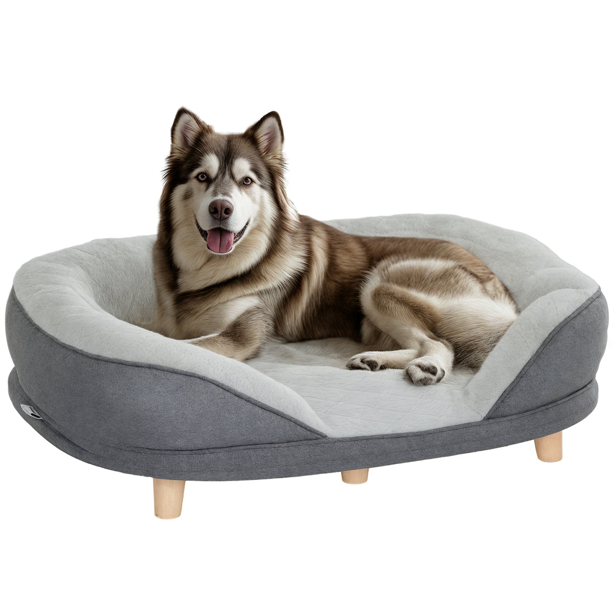 Sofá para Cães Médios e Grandes Sofá para Animais de Estimação com Pate Superior Amovível Capa Lavável e Pés de Madeira Carga 25 kg 90x78x25 cm Cinza — foto 1