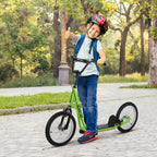 Trotinete para Crianças acima de 5 Anos e Adolescentes com Guiador Ajustável em Altura 2 Pneus de Borracha Insufláveis com Travagem Dupla e Rodas 16" Carga 100 kg 139x58x90-96 cm Verde — foto 2