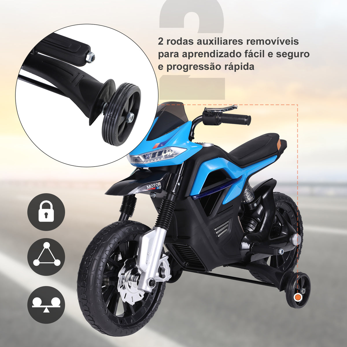 Mota Elétrica Infantil Motocicleta para Crianças acima de 3 anos Bateria 6V com Luzes e Música 105x52,3x62,3cm Azul — foto 5