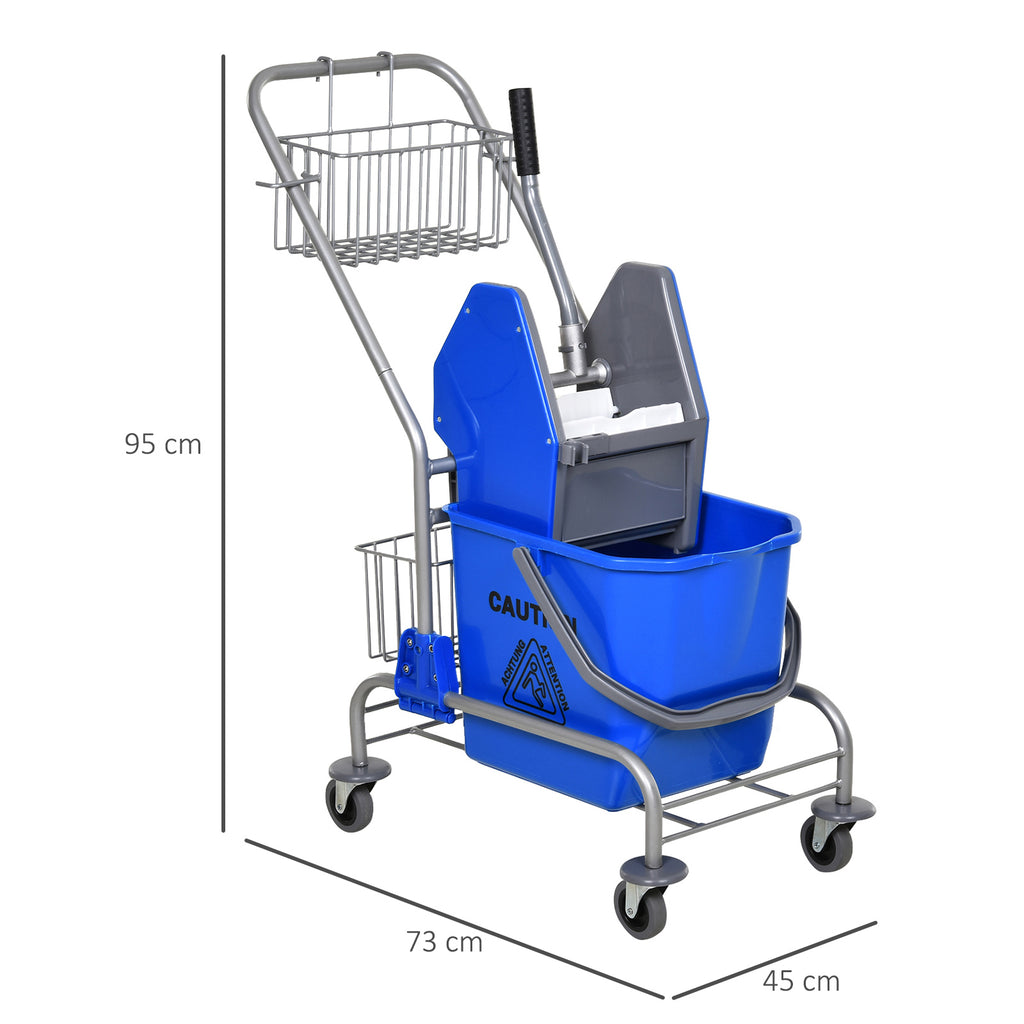 Carro de Limpeza Balde para Esfregona com Escorredor a Pressão Rodas e Cesto de Armazenamento Capacidade 26L 73x45x95 cm Azul — foto 3