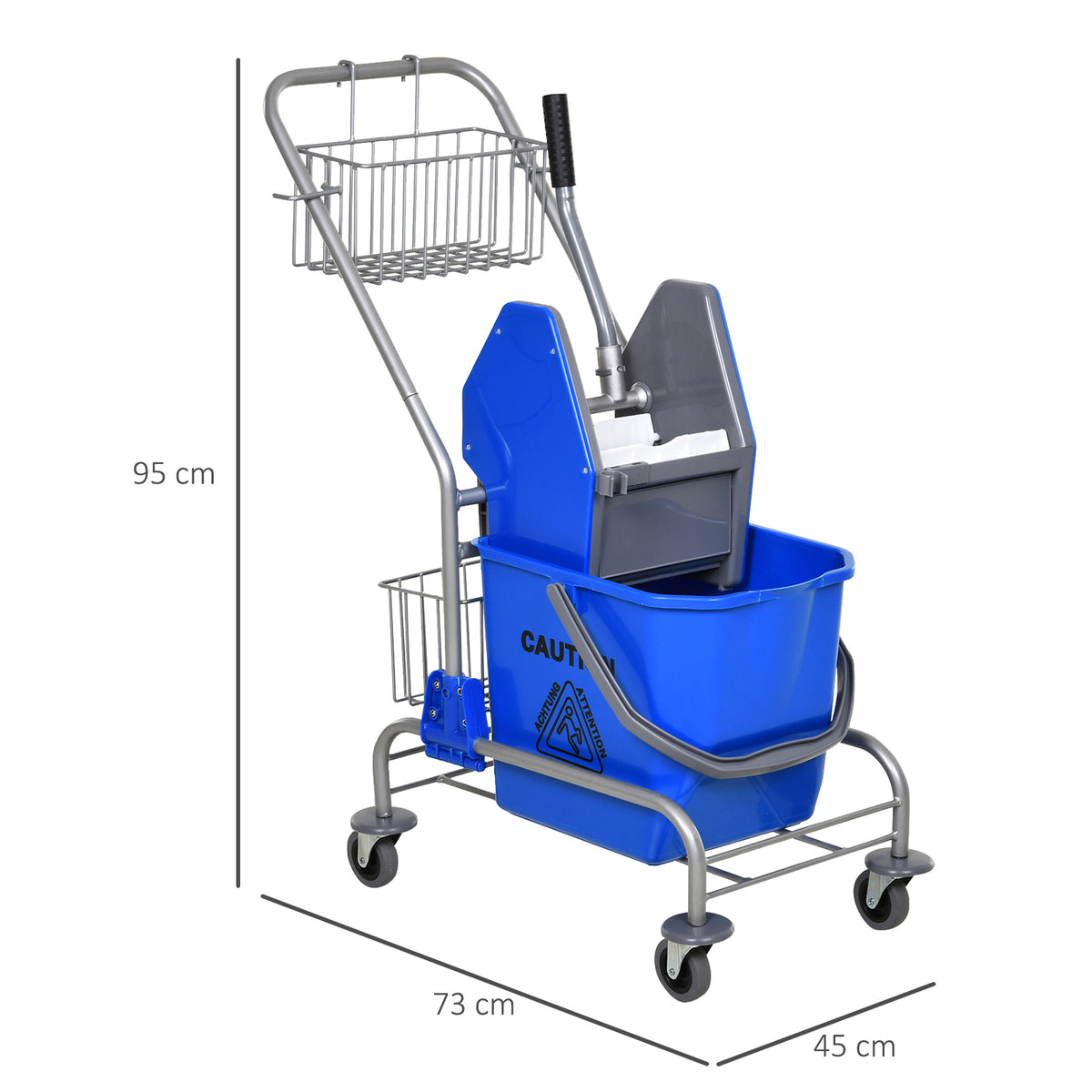 Carro de Limpeza Balde para Esfregona com Escorredor a Pressão Rodas e Cesto de Armazenamento Capacidade 26L 73x45x95 cm Azul — foto 3