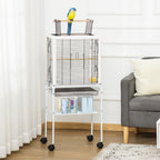Gaiola para Passáros com Suporte Desmontável Gaiola com 4 Rodas Teto com Abertura 2 Comedouros 2 Poleiros e Bandeja para Periquitos Canários 47x35x106,5cm Branco — foto 2