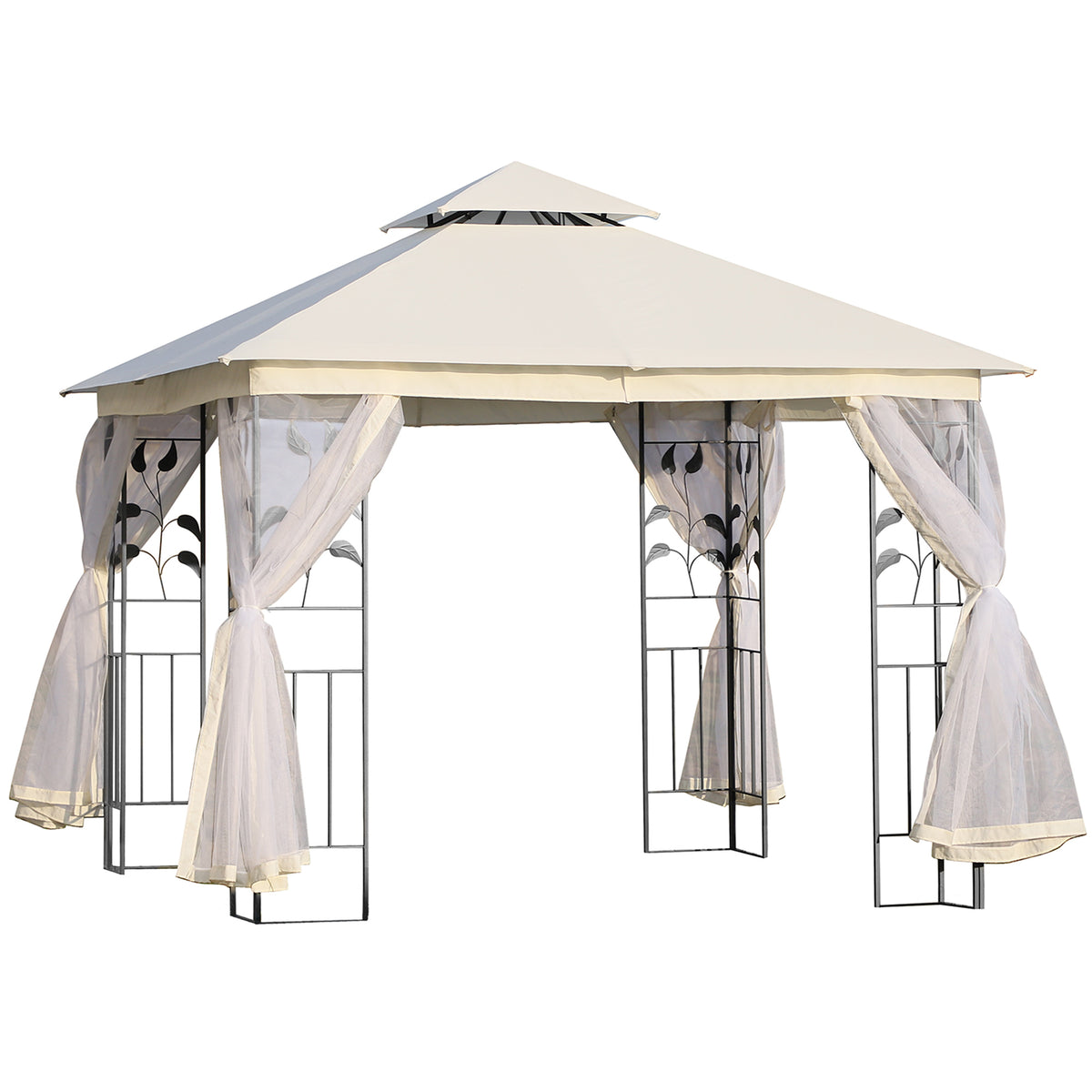 Pérgola de Jardim 300x300x280 cm Pérgola de Exterior com Teto Duplo Mosquiteira e Orifícios de Drenagem Branco — foto 1