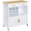Carrinho de Cozinha Auxiliar com Rodas Carrinho de Cozinha com 2 Gavetas Suporte para 9 Garrafas Suporte para Taças Prateleira Aberta e Armário 76x40x88cm Branco — foto 1