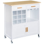 Carrinho de Cozinha Auxiliar com Rodas Carrinho de Cozinha com 2 Gavetas Suporte para 9 Garrafas Suporte para Taças Prateleira Aberta e Armário 76x40x88cm Branco — foto 1