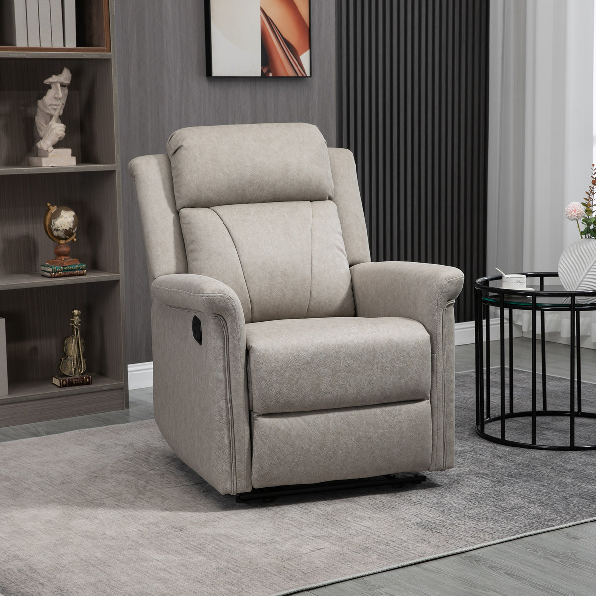 Poltrona Relax Reclinável Manual Poltrona Relax em Tecido com Apoios de Braço Apoio para os Pés Encosto Alto Almofadada Poltrona Reclinável até 135º para Sala Quarto, Escritório 78x96x102 cm Cinza — foto 2