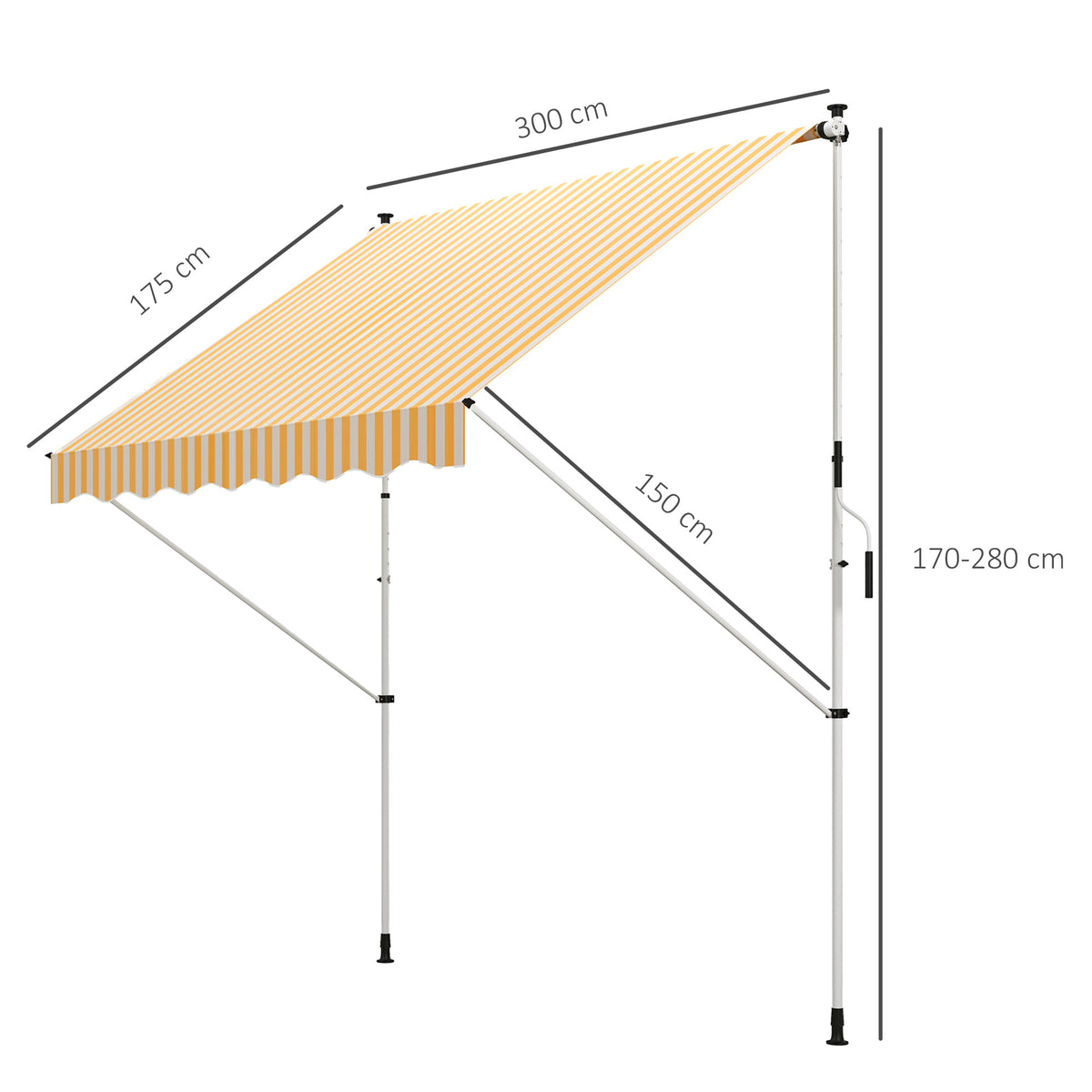 Toldo Manual Retrátil para Exterior 300x150x170-280cm Toldo Enrolável Altura Ajustável com Manivela Proteção Solar para Terraço Balcão Jardim Amarelo — foto 3