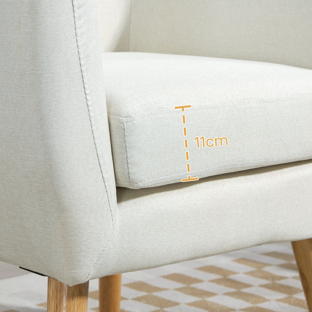Poltrona de Sala de Estar Poltrona para Dormitório com Apoio para os Braços e Pés de Madeira Sofá Individual Carga 125 kg para Escritório Sala de Estar 68x58,5x76 cm Creme — foto 7