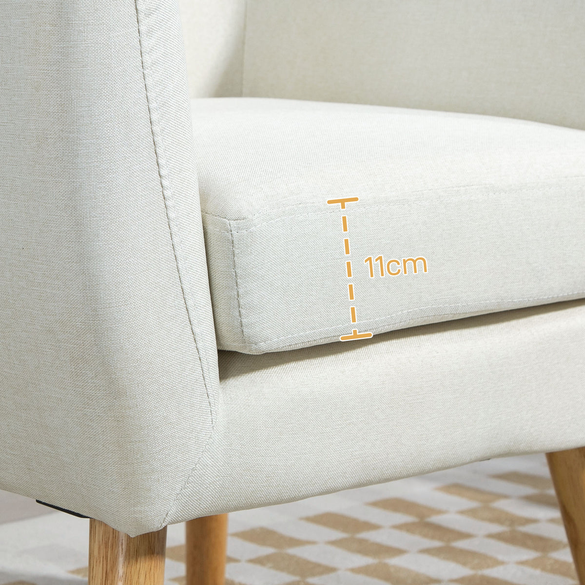 Poltrona de Sala de Estar Poltrona para Dormitório com Apoio para os Braços e Pés de Madeira Sofá Individual Carga 125 kg para Escritório Sala de Estar 68x58,5x76 cm Creme — foto 7