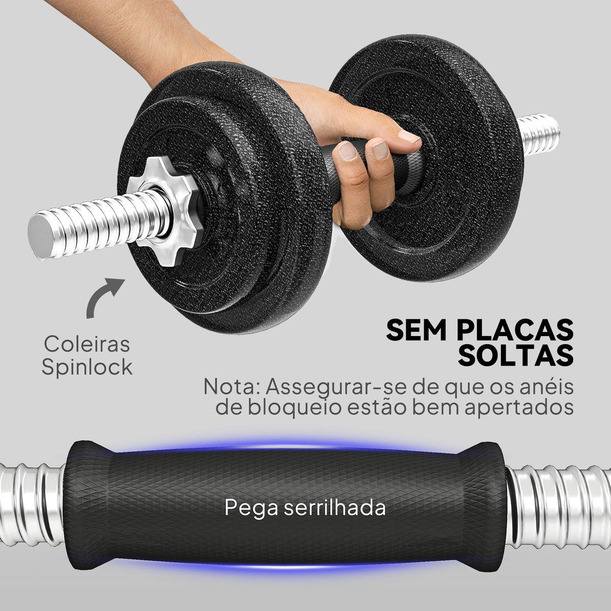 Conjunto de Halteres Ajustáveis 2 em 1 20 kg Conjunto de Pesos com Barras Retas de Ligação e Pegas Antiderrapantes Pesos e Halteres Fitness Ginásio em Casa — foto 5