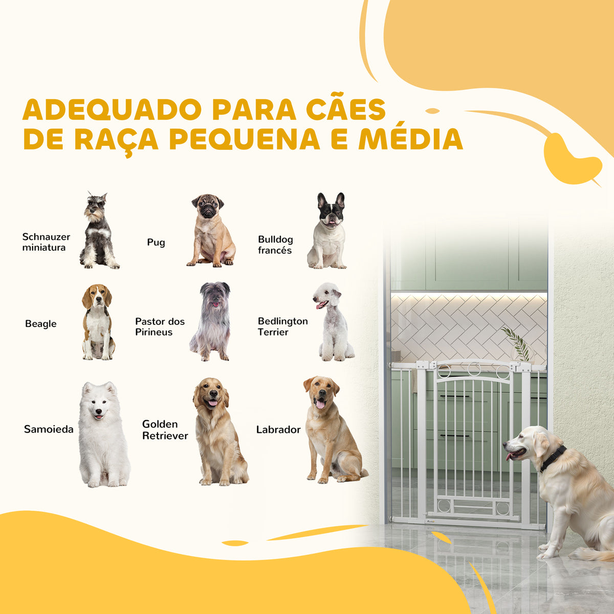 Barreira de Segurança para Cães Barreira de Segurança para Cães com Largura Ajustável 76-104 cm Barreira de Proteção com 2 Extensões para Escadas e Portas 76-104x104 cm Branco — foto 4