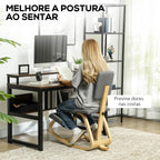 Cadeira Ergonómica de Joelhos com Encosto Almofadas Acolchoadas Estrutura de Madeira para Melhor Postura Escritório 51x84x93 cm Cinzento — foto 4