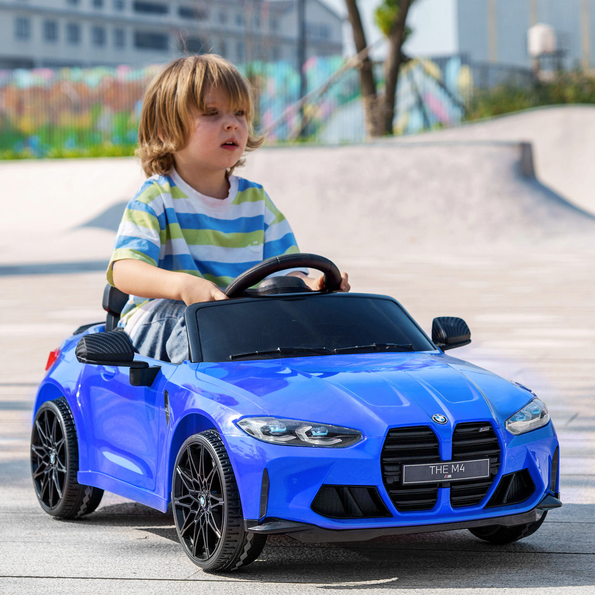 Carro Elétrico para Crianças BMW M4 Veículo Elétrico para Crianças 12V com Controlo Remoto Faróis Buzina Música Velocidade 3-5 km/h Cinto de Segurança Azul — foto 2