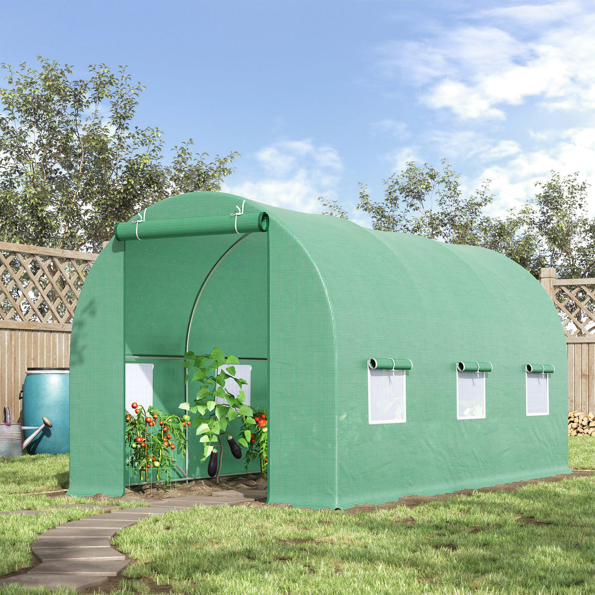 Estufa Túnel 445x190x200 cm Estufa de Jardim com 6 Janelas 1 Porta e Cobertura de Polietileno PE 140 g/m² para Cultivo de Plantas Legumes Frutas no Terraço Pátio Verde — foto 2