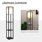 Candeeiro de Pé de Madeira com 3 Prateleiras De Armazenamento para Lâmpada E27 Potência Máx. 40W Candeeiro Moderno para Sala de Estar Dormitório 26x26x160cm Preto — foto 6