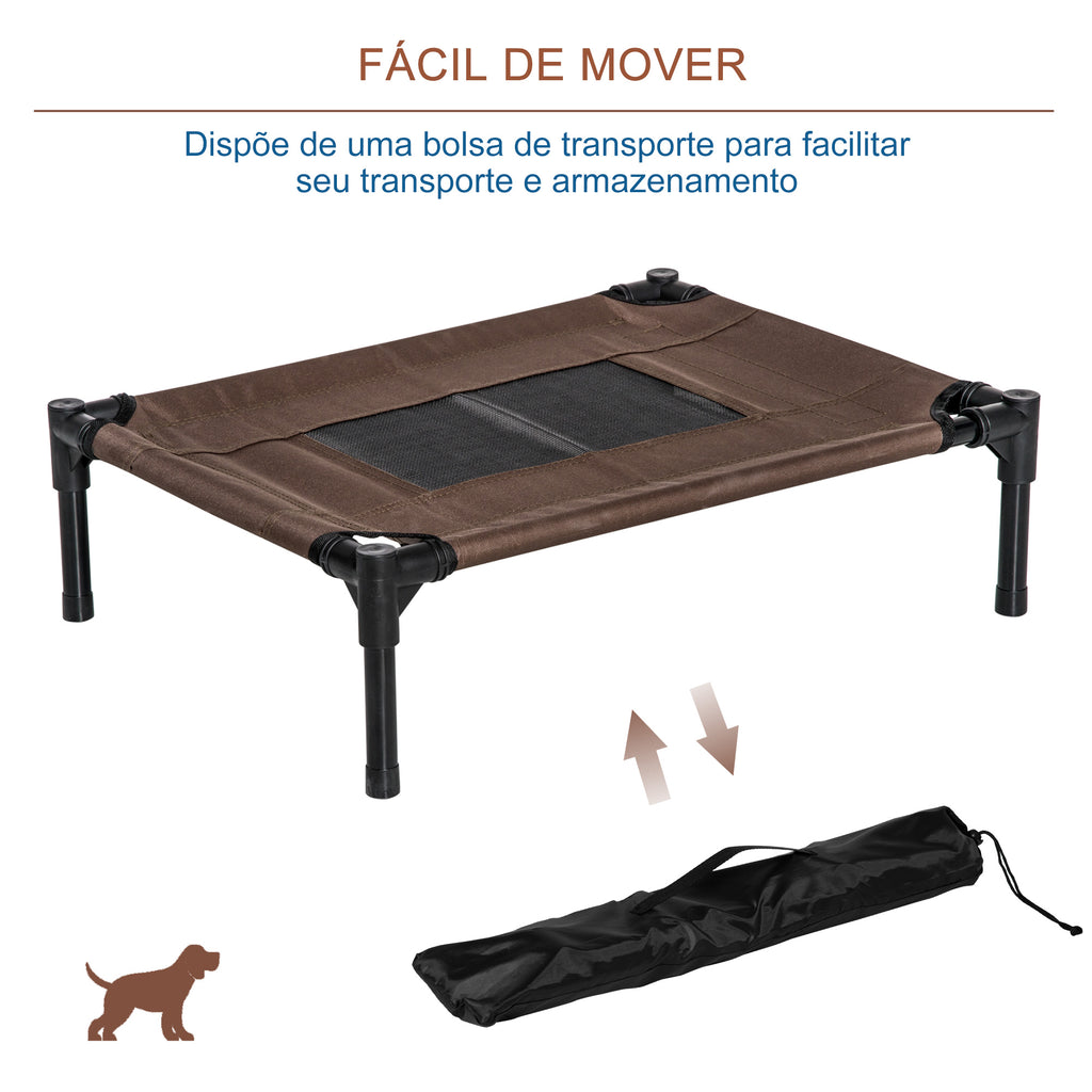 Cama para Animais de Estimação Cama Elevada para Cães Gatos Portátil Tecido Transpirável para Exterior Interior 64x46x18cm Marrom — foto 7