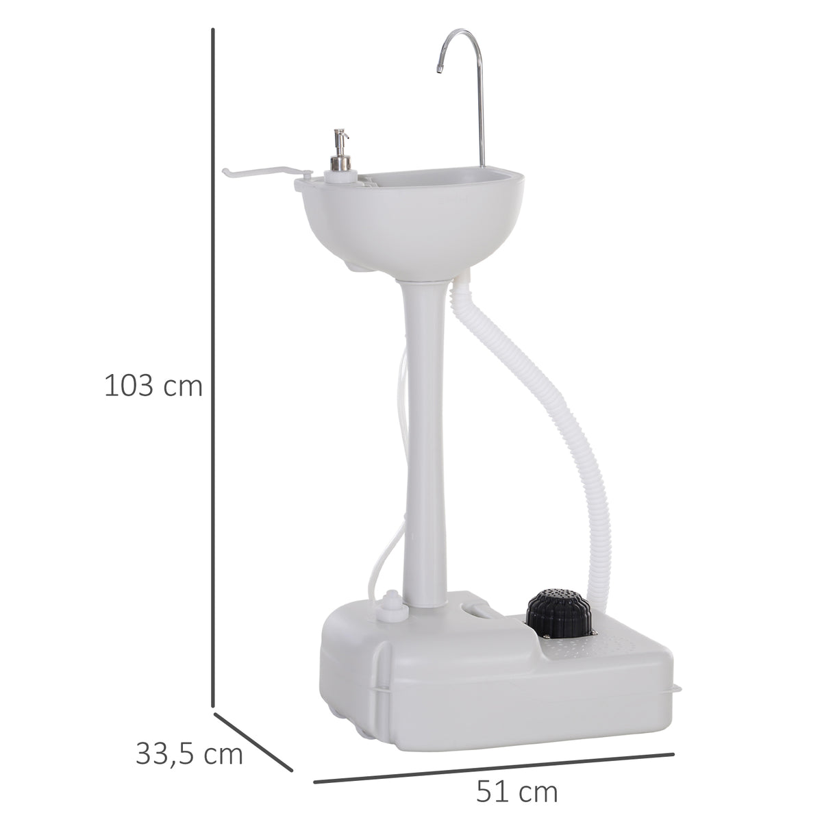 Lavatório Portátil para Atividades ao Ar Livre e Campismo com Depósito de Água de 17L Dispensador de Sabão Suporte para Toalha e 2 Rodas 51x33,5x103 cm Cinza Claro — foto 3