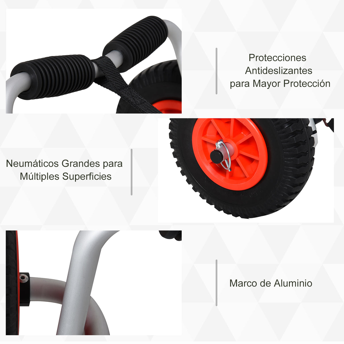 Carrinho de transporte dobrável para caiaque carga 75 kg de alumínio ajuste universal com rodas para barco canoa 57,5x33x24 cm prata — foto 5