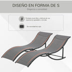 Conjunto 2 Espreguiçadeiras Ergonômicas Dobráveis ​​em Forma de S com Estrutura de Alumínio Textilene para Piscina Pátio Jardim e Varanda 165x61x63cm Cinza — foto 5
