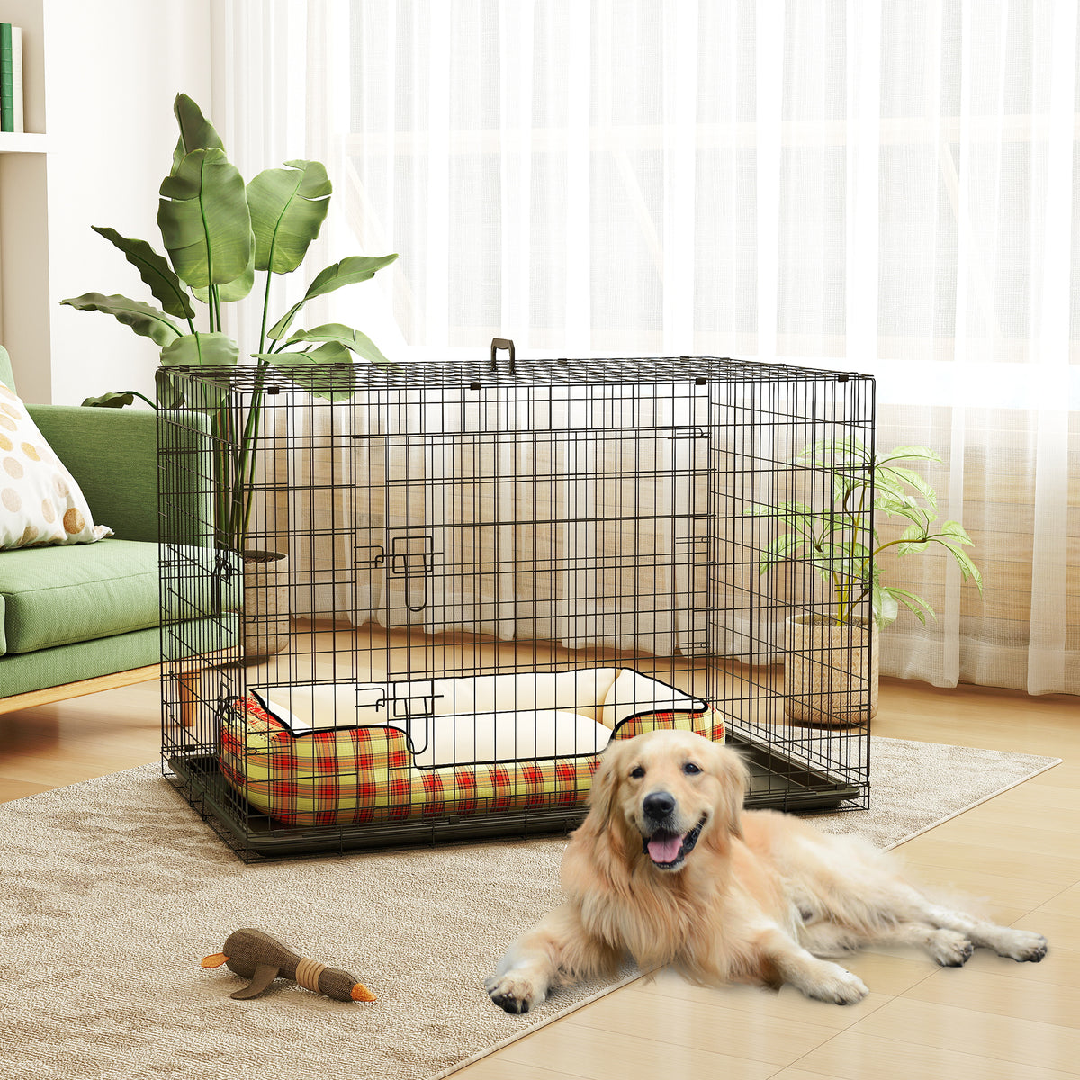 Gaiola para Cães com 2 Portas Gaiola para Animais de Estimação de Arame Dobrável com Alça de Transporte Aço 121x74,5x81cm Preto — foto 2