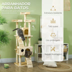 Arranhador para Gatos Grande 49x49x173 cm com Múltiplos Níveis Cavernas Brinquedos Suspensos Centro de Atividades de Sisal Bege — foto 4