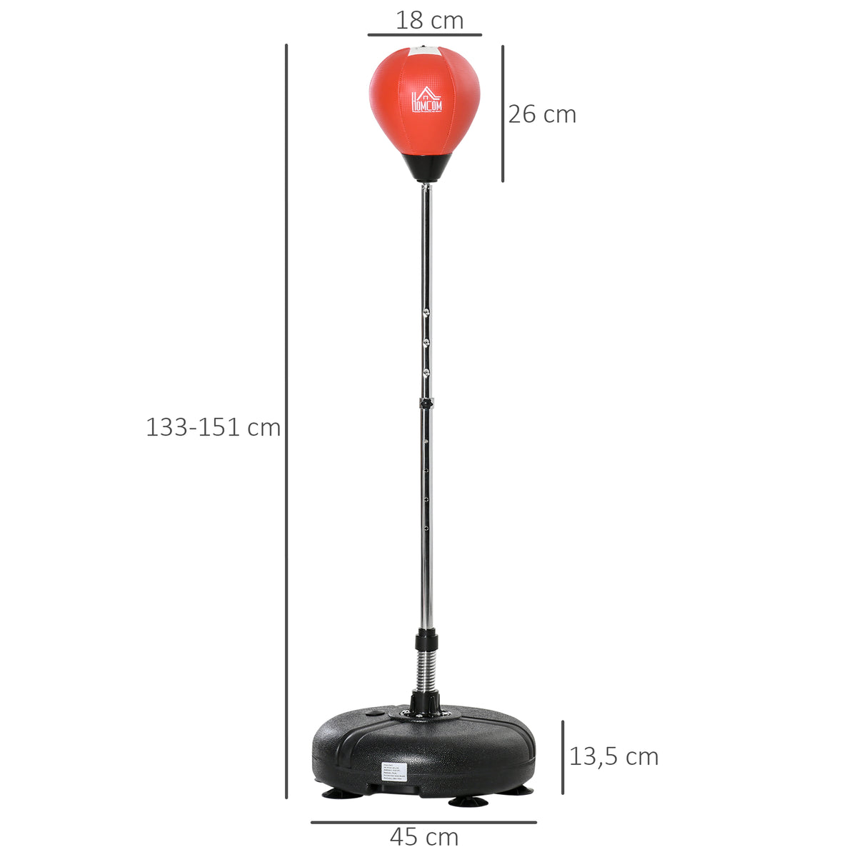 Saco de Boxe de Pé com Altura Ajustável de 4 Níveis Punching Ball com Base Preenchida Luvas e Inflador para Adultos e Adolescentes Ø45x132-158cm Preto e Vermelho — foto 3