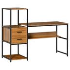 Secretária com Prateleiras Mesa de Computador com Múltiplas Prateleiras 2 Gavetas e Pés Ajustáveis para Escritório Estúdio 140x50x110cm Nogueira e Preto — foto 1