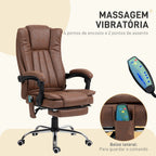 Cadeira de Massagem com 6 Pontos de Massagem Cadeira Giratória de Escritório Reclinável com Altura Ajustável Função de Aquecimento Apoio para os Pés Retrátil e Comando à Distância Marrom — foto 4