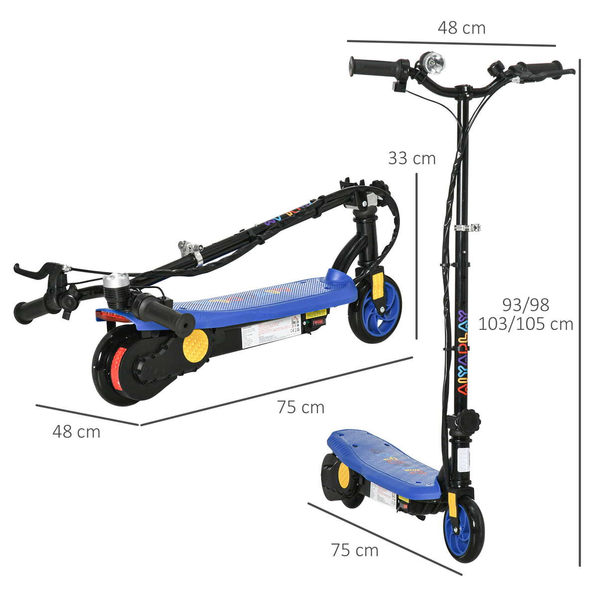 Trotinete Elétrica para Crianças de 7-14 Anos Dobrável Trotinete Elétrica Velocidade Máx. 12 km/h Motor 120 W Autonomia Máxima 10 km com Guiador Ajustável em Altura Farol LED e Travão 75x48x93-105 cm Azul — foto 3
