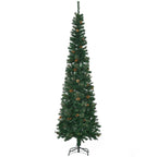 Árvore de Natal Artificial 225 cm Árvore de Natal com 706 Ramos Árvore de Natal Estreita Slim com 56 Pinhas Base Dobrável Ø58x225 cm Verde — foto 1