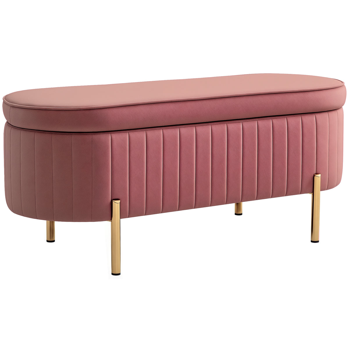 Banco Pé de Cama Estofado em Veludo Banco de Arrumação e Pés Dourado Banco para Entrada Dormitório 108x44x43,5 cm Rosa — foto 1