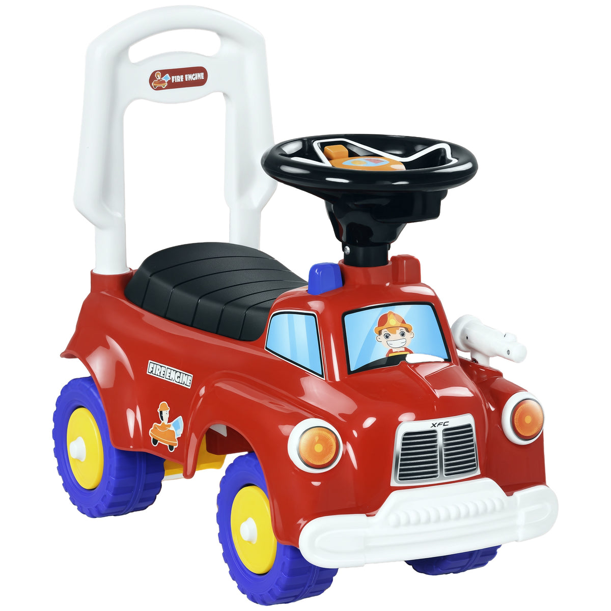 Carro Andador para Crianças de 18-36 Meses Desenho de Camião de Bombeiros Carro Andador com 3 Luzes Música Compartimento de Armazenamento e Volante 49x24x42 cm Vermelho — foto 1