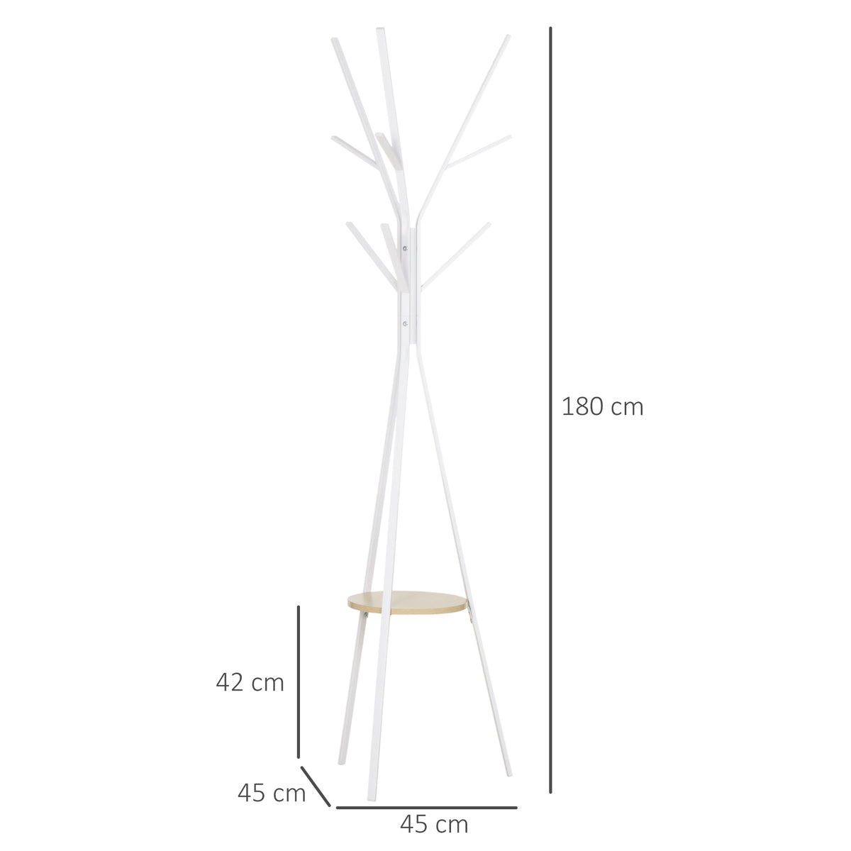 Cabide de Pé Metálico para Pendurar Roupa Bolsas com 9 Ganchos e Prateleira Cabide de Pé Moderno 45x45x180 cm Branco — foto 3