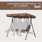 Baloiço de Jardim de 3 Lugares com Almofada Toldo Ajustável e Estrutura de Aço para Balcão Terraço Patio Carga Máx. 200 kg 172x110x153 cm Marróm — foto 6