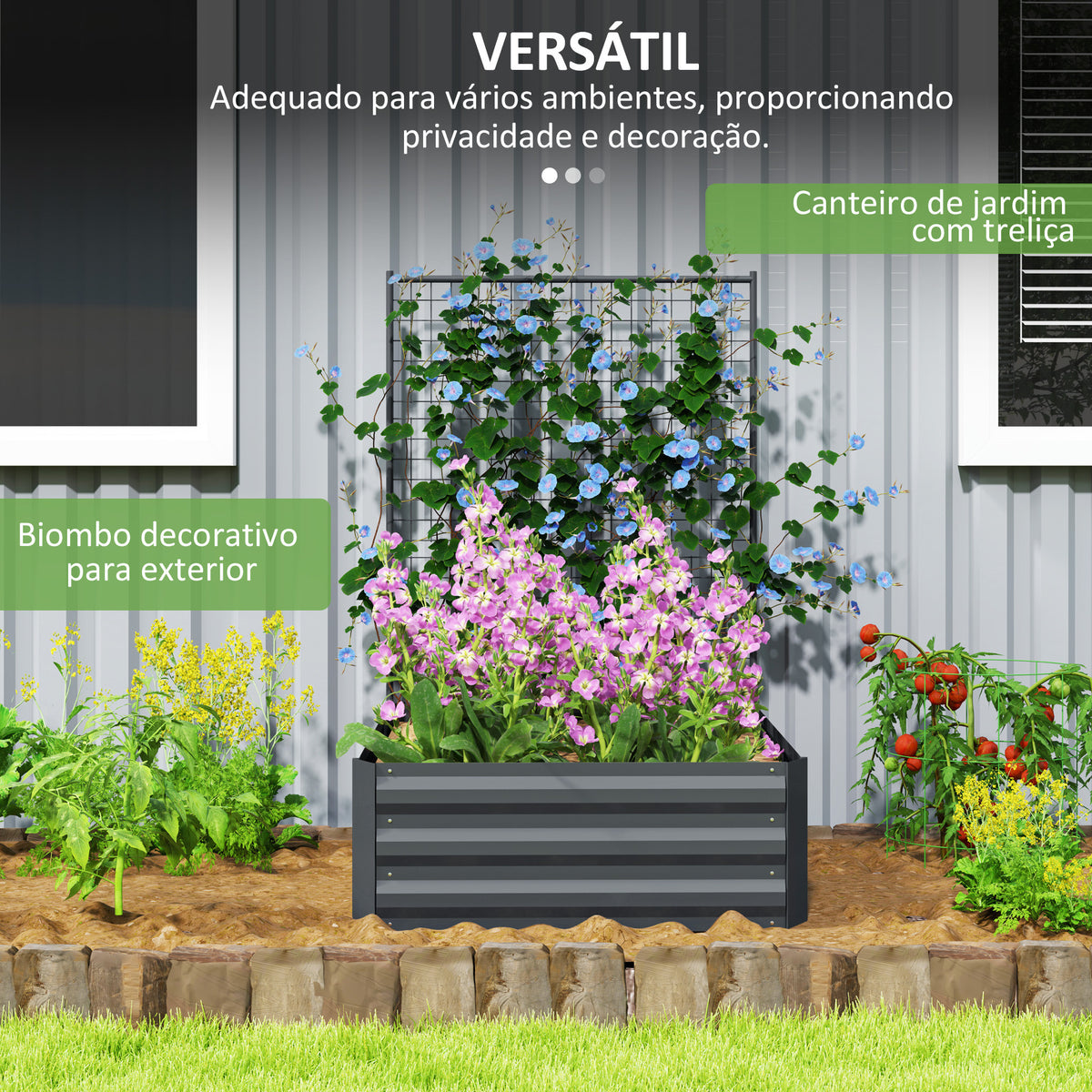 Caixa de Plantio Grande de Exterior Caixa de Plantio de Aço Galvanizado com Treliça para Plantas Trepadeiras e Fundo Aberto para Pátio Varanda 80x115x125 cm Cinza Escuro — foto 7
