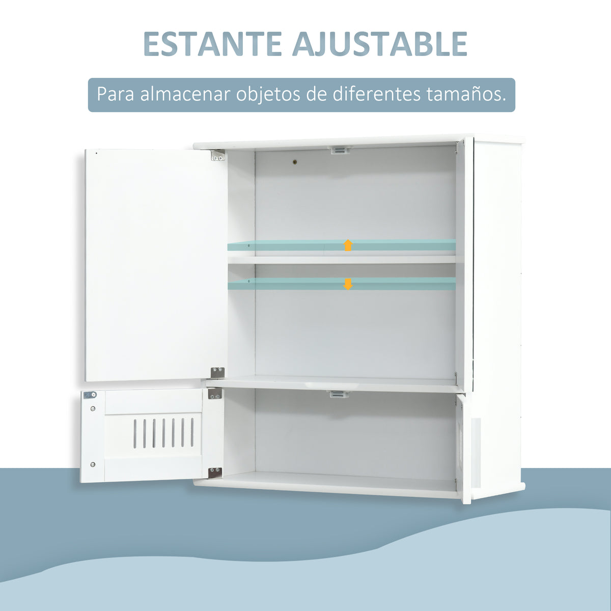 Armário de Casa de Banho com Espelho de Parede com 4 Portas Armário Suspenso com Grande Armazenamento com Prateleira Interior Estilo Moderno 55x17,5x60cm Branco — foto 5