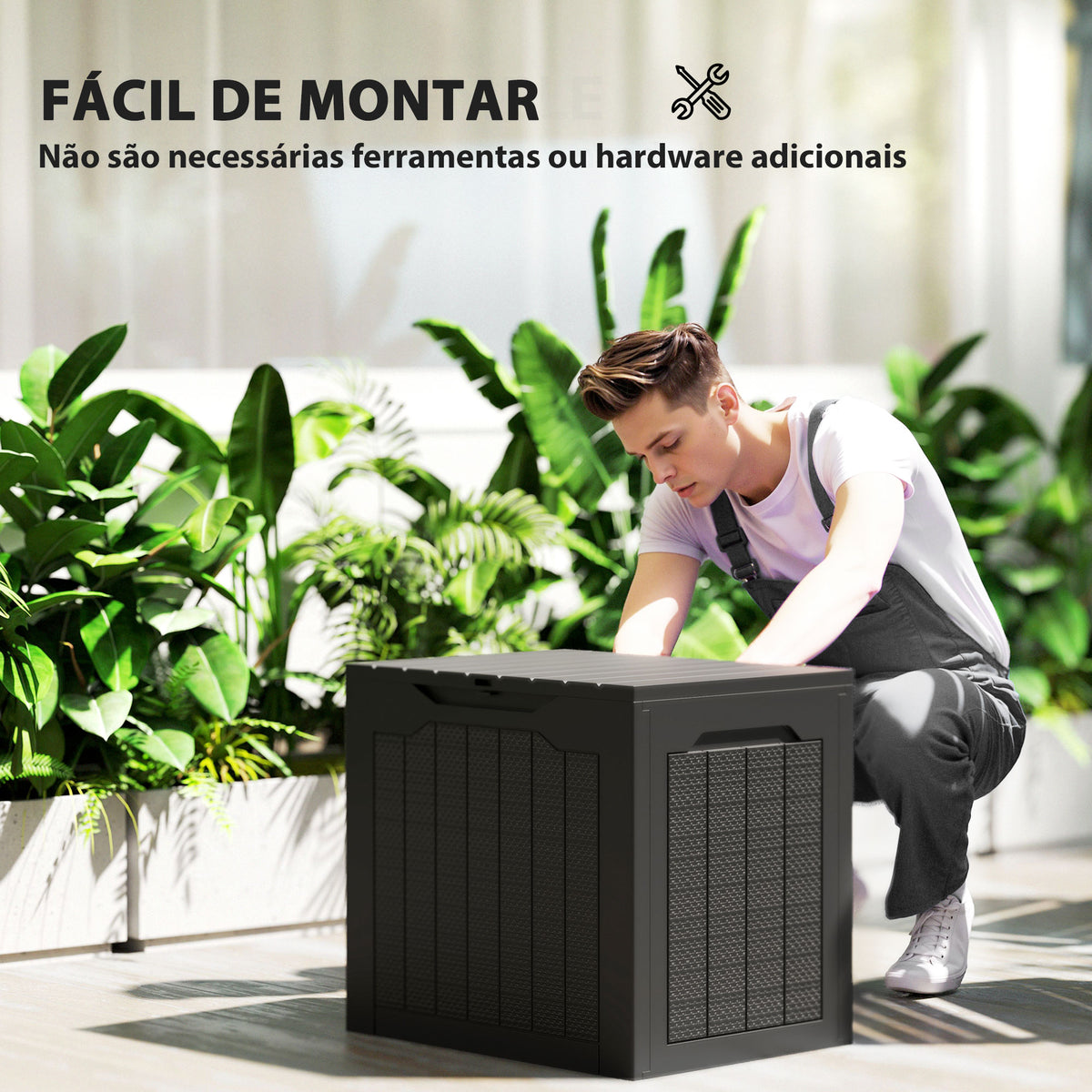 Baú de Armazenamento Exterior 93L Caixa de Armazenamento de Jardim Pequeno de Plástico Impermeável com 2 Alças Integradas e Suporte para Cadeado 56x41x50 cm Preto — foto 4