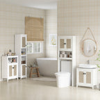 Móvel sobre Sanita Armário sobre Sanita com 2 Portas com Frente em Vime Compartimento e Prateleira Ajustável Móvel Casa de Banho 60x19,5x160 cm Branco — foto 8