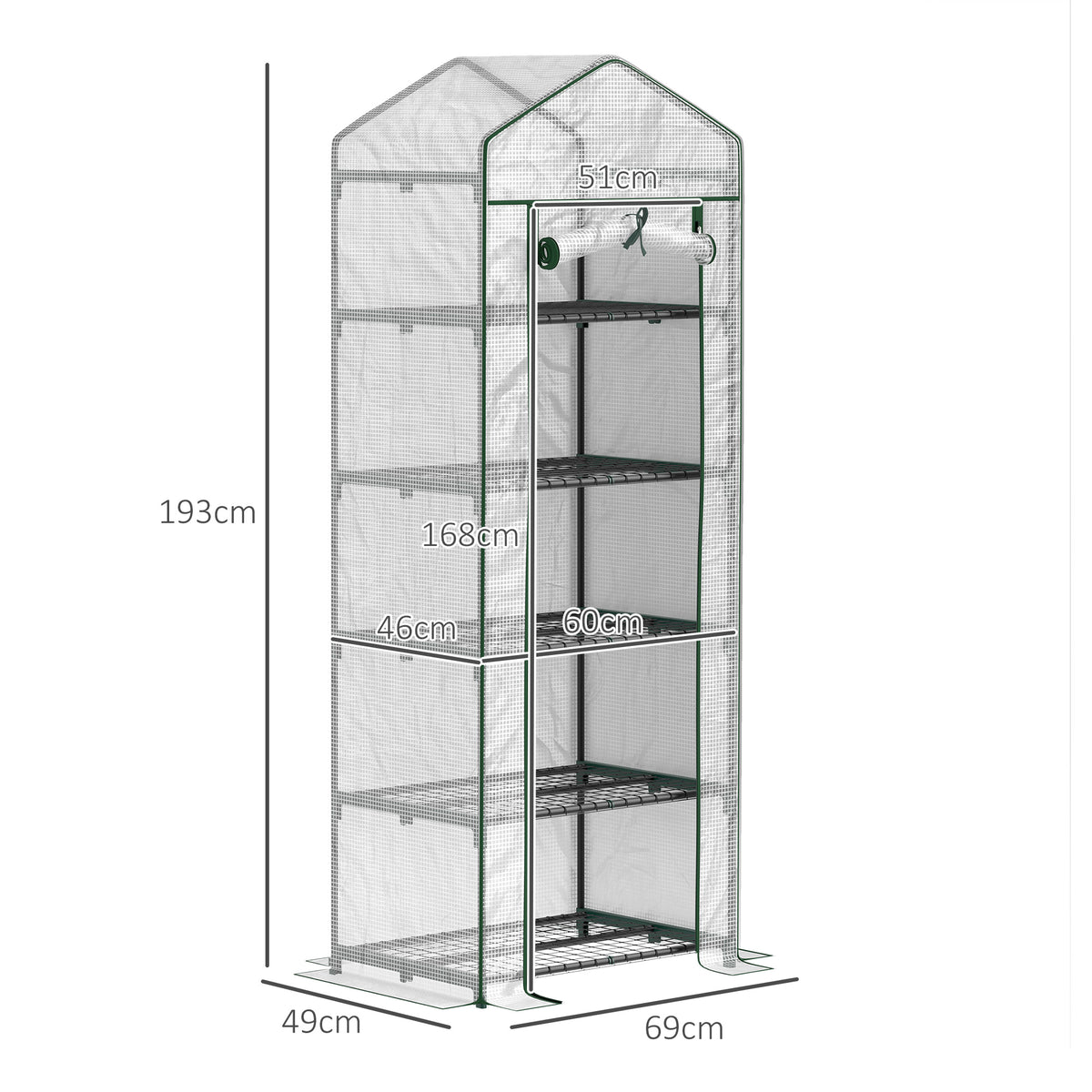 Estufa de Jardim Vertical 69x49x193 cm com 5 Prateleiras Estufa para Plantas e Cultivos com Cobertura Transparente de PE e Aço Verde — foto 3