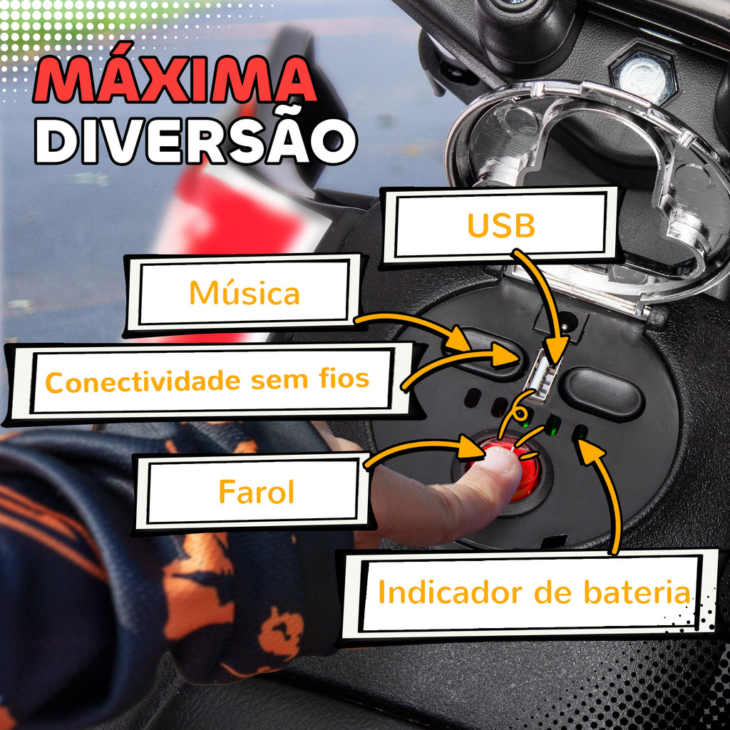 Mota Elétrica Infantil com Licença Oficial Aprilia 12V 25W Rodas de Apoio Removíveis Farol Música Porta USB e Amortecedor Traseiro Branco — foto 6