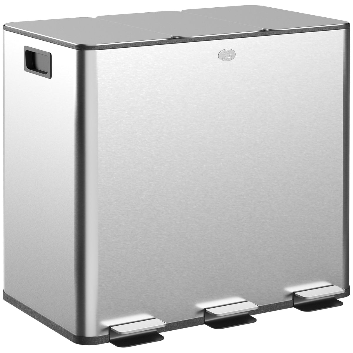 Balde de Lixo de Cozinha com 3 Compartimentos 3x15L Cubo de Lixo de Aço Inoxidável com Pedais Tampas com Fechamento Suave e Cubo Amovível para Escritório Cozinha Prata — foto 1