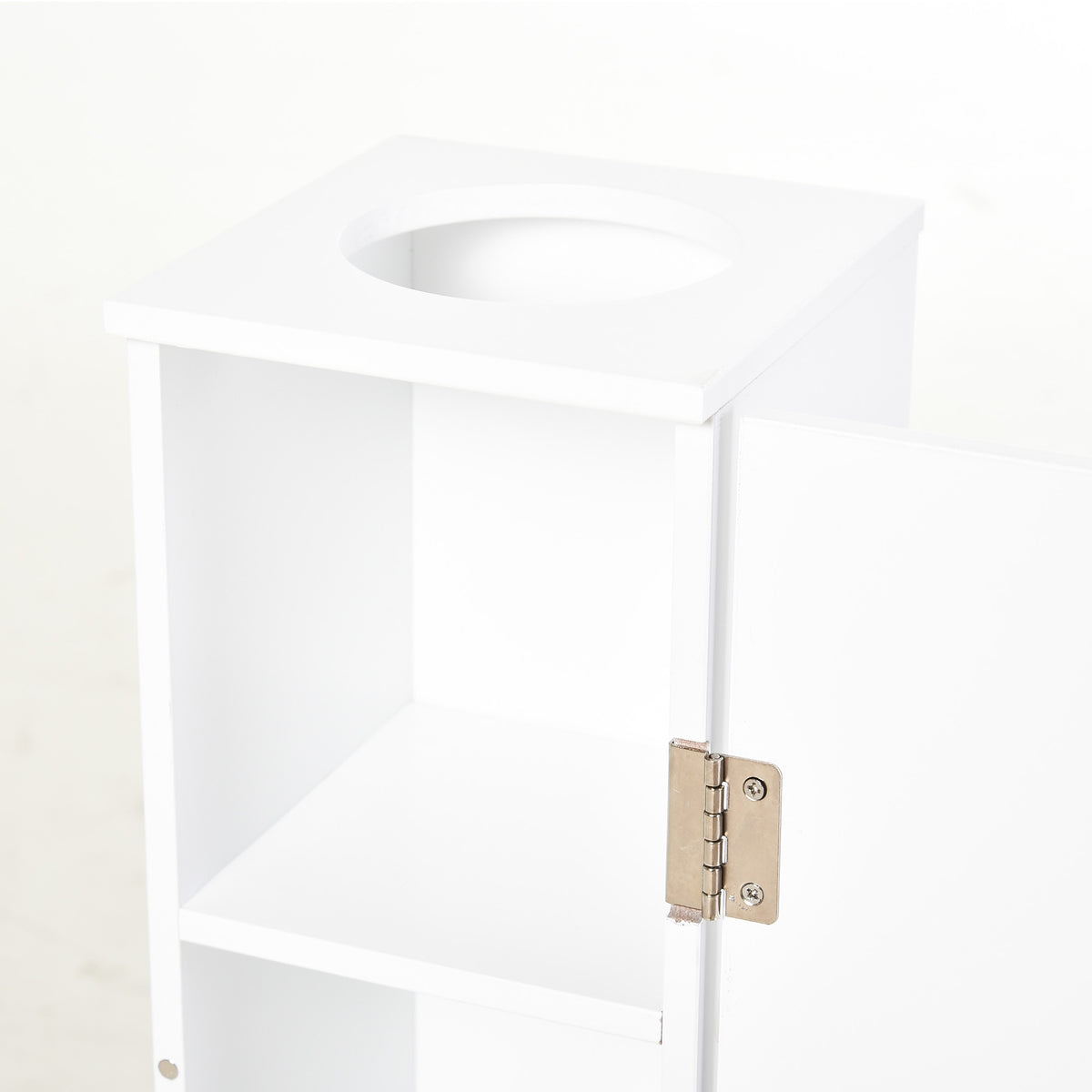 Armário de Casa de Banho Estreito Móvel de Casa de Banho com Orifício para Papel Higiénico e Prateleiras Estilo Moderno para Espaços Pequenos 19,5x19,5x65 cm Branco — foto 7