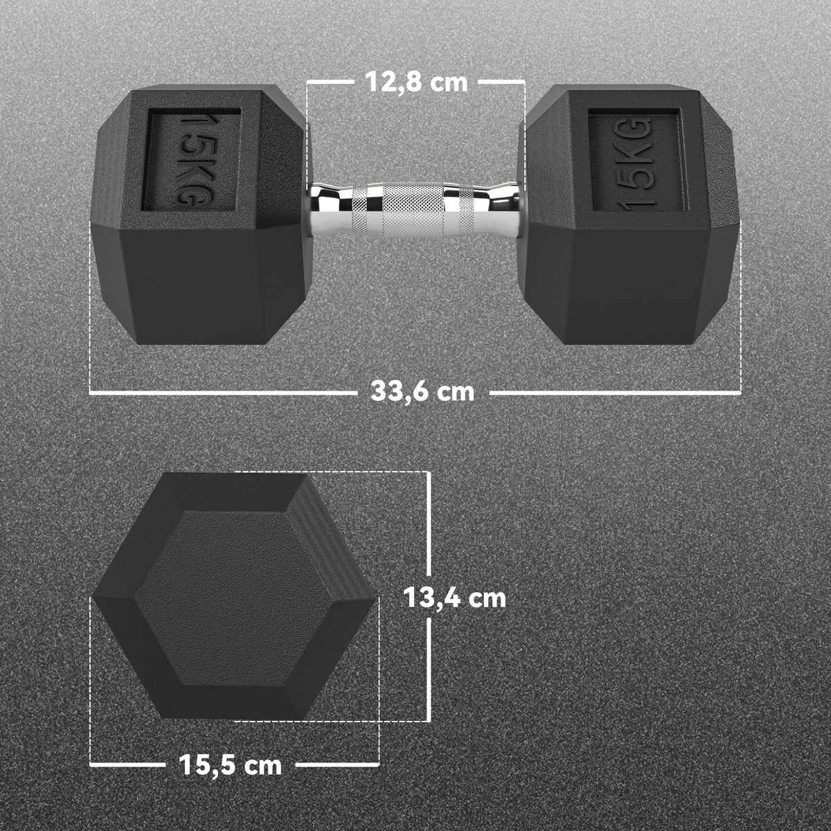 Haltere Hexagonal 15 kg Haltere com Barra de Conexão Metálica para treino em Casa Ginásio Escritório Preto e Prata — foto 3