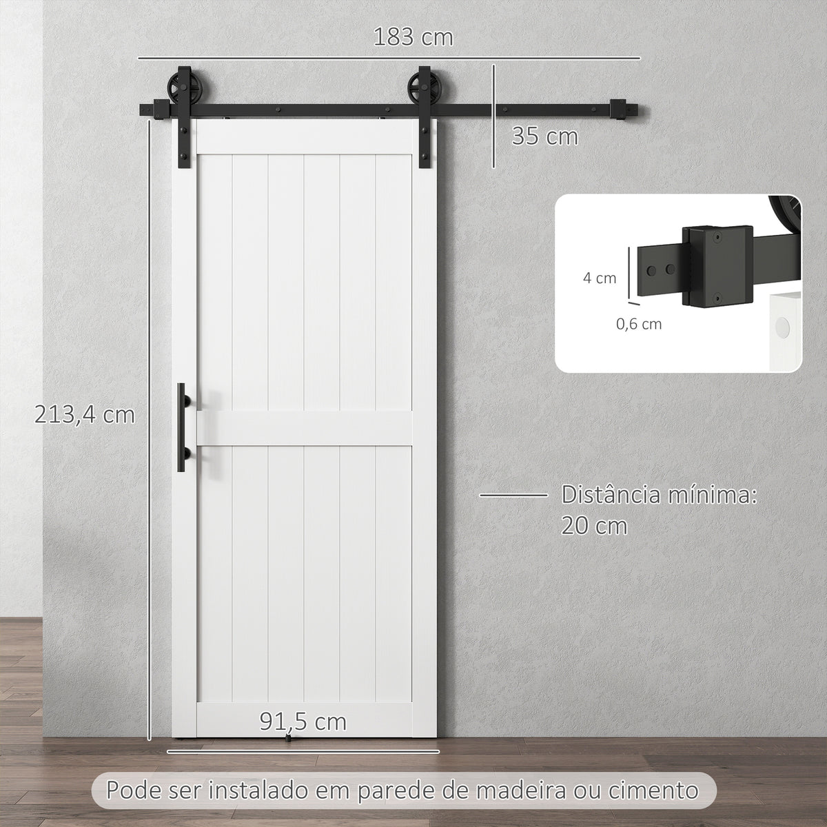 Porta de Correr Celeiro com Ferragens Porta Corredera de Interior com Puxador Rolo e Guia de Chão para Casa de Banho Sala de Estar 91,5x213,4 cm Branco — foto 3